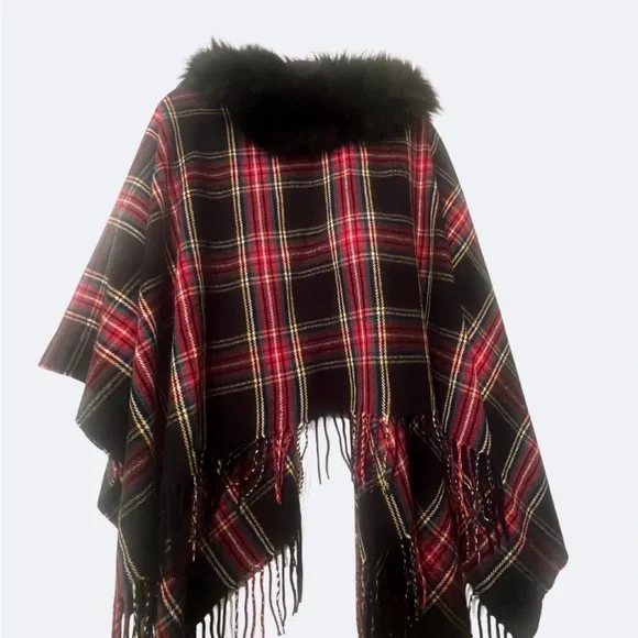 J. Crew Plaid Cape with Faux Fur Collar - Picture 4 of 4
